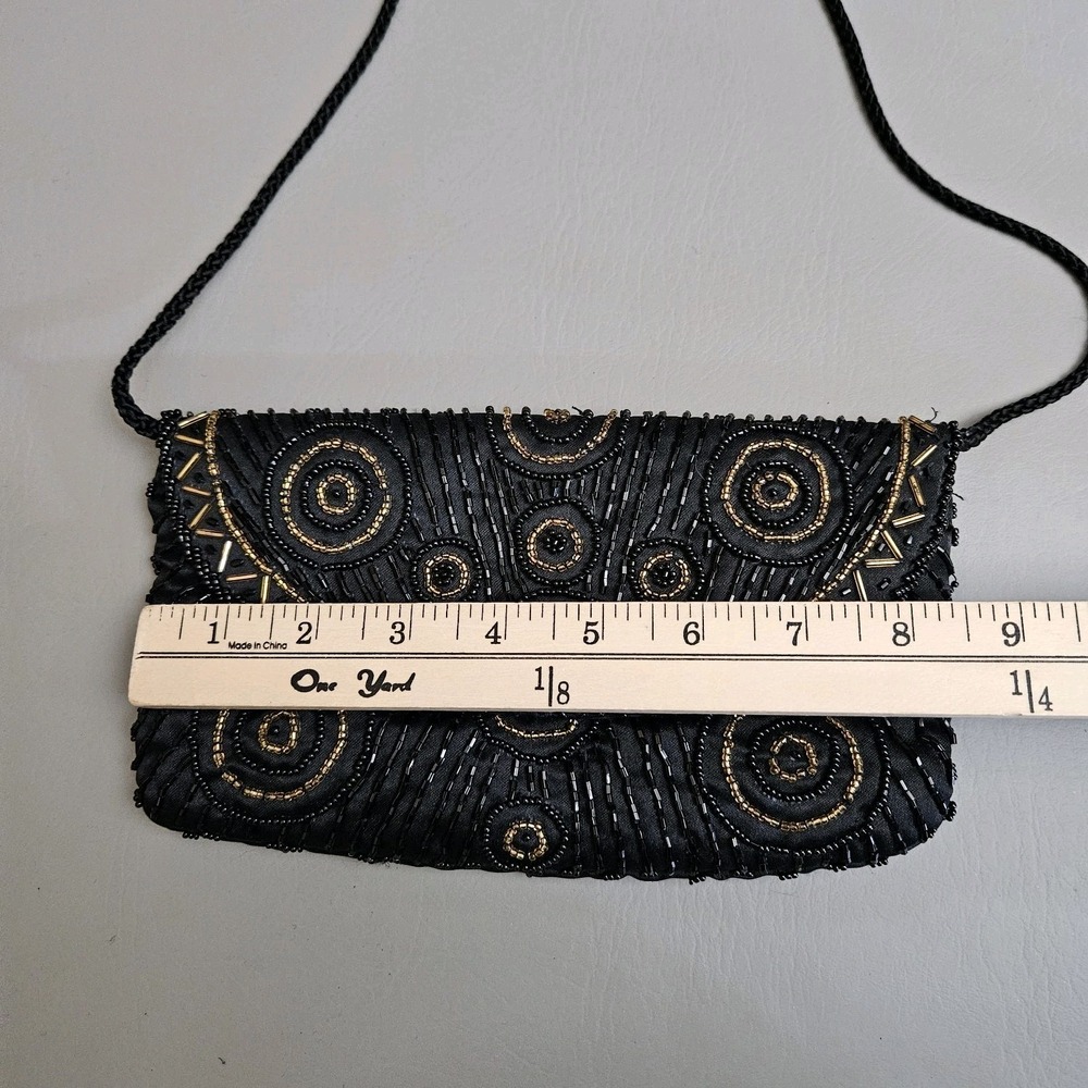 Beaded Handbag Purse Black Gold Evening Hoco Shoulder Strap - Picture 11 of 11